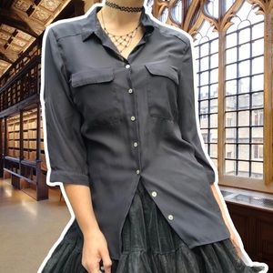 H&M Sheer Mesh Longline Black Button Down Tunic, Size S